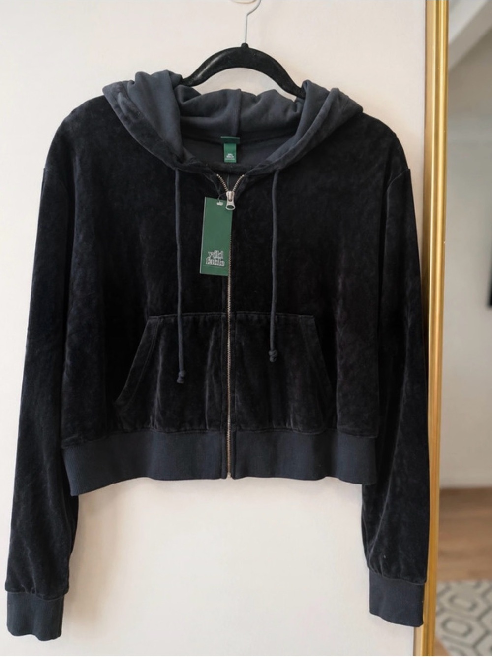wild fable Black Velvet Zip-Up Teddy Hoodie Jacket - Women